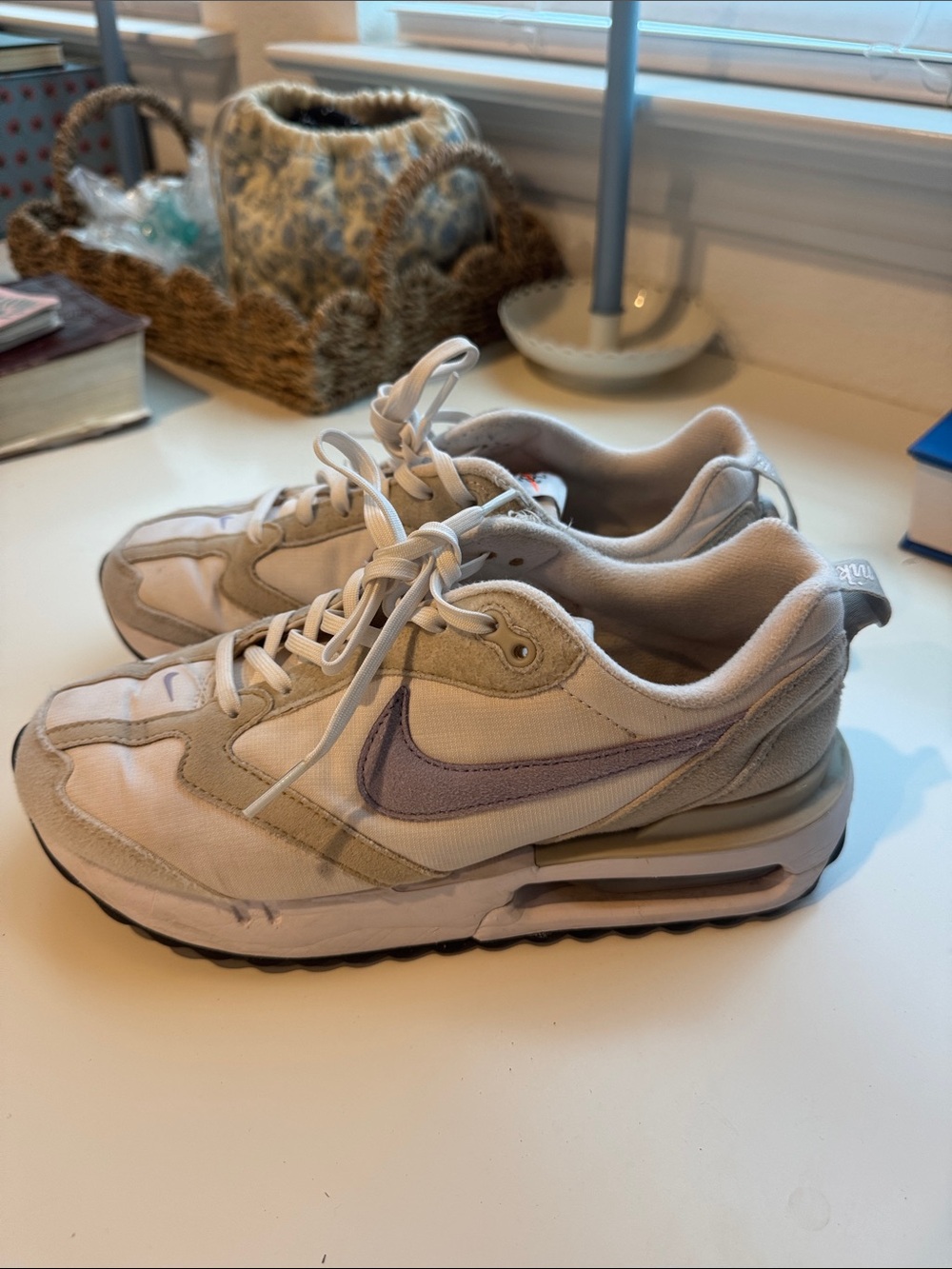 Nike Women’s Sneakers in Light Gray & Lavender Swoosh